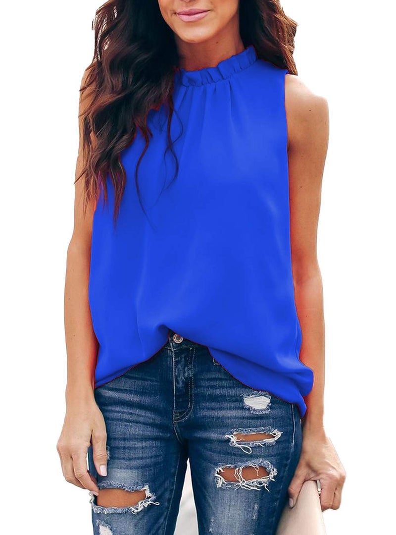 Allimy Summer Casual Plus Size Chiffon Blouses for Women Ruffle Tank Tops Juniors Shirts Tunics Blue 2X - Image 2